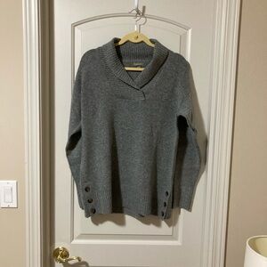 Gray Women's Sweater with Button Accents